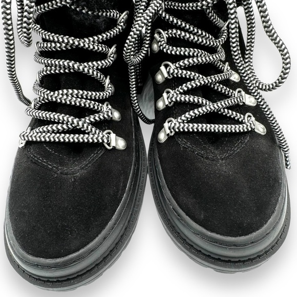 Splendid Yvette Suede Faux Shearling Trim Lace Up Booties, Black, Size 7M - Picture 6 of 12